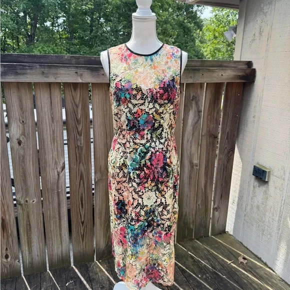 pink lace embellished midi dress Mint Velvet Pink Beige Blend Lace Midi Dress | Size 14 | Pink | Sleeveless main image 0